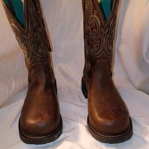 Justin Boots Brown Western Boots with Turquoise Accents